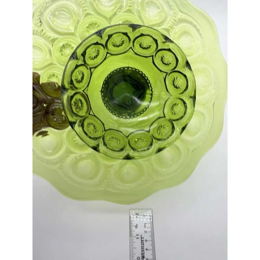 MCM LE Smith Moon & Star Cake Stand Heritage Green Art Glass Pastry Plate 11”